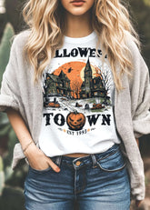 Spooky Halloween Haunted Town T-shirt Tee